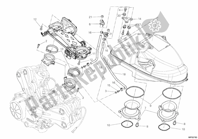 All parts for the Throttle Body of the Ducati Diavel USA 1200 2012